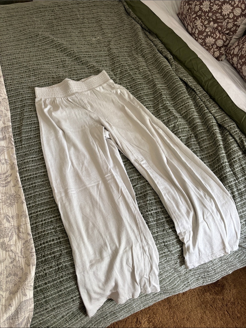 Zara Cream Elastic-Waist Wide Leg Pants